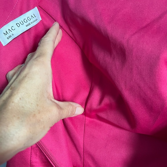 Mac Duggal Cap Sleeve Tiered Satin Cocktail Mini Dress Hot Pink Size 6 Formal - Picture 8 of 16